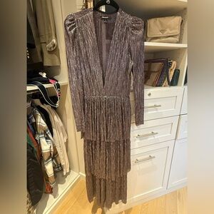 Sabina Musayev Shimmering Purple/Silver Long Sleeve Dress